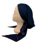 BUL261 Navy w/ Red Trim Ribbed Unlined Pre-Tied Bandanna