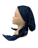 BL769 Blue & Black Pleated Waves Lined Pre-Tied Bandanna