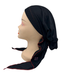 BUL593 Black w/ Red Trim Ribbed Unlined Pre-Tied Bandanna