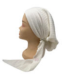 BL737 White Ribbed Knit Lined Pre-Tied Bandanna