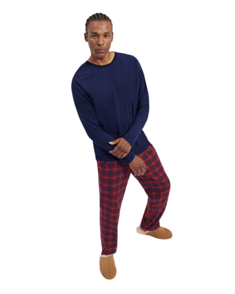 UGG 1106629 Men's Steiner Pajamas Set in Gift Box Navy/Dark Cherry Check myselflingerie.com