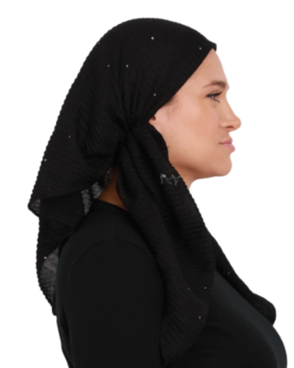 SP178BK Black Pleated Sequins Pre-Tied Open Back Bandanna