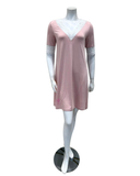 Oh! Zuza 4140SL Dusty Pink V Neck Lace Trim Short Sleeve Modal Nightshirt myselflingerie.com