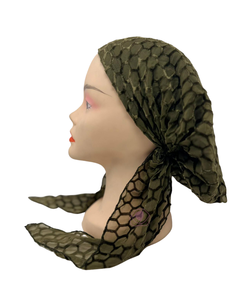 P2176-24 Dark Olive Flocked Herringbone Pre-Tied Bandanna
