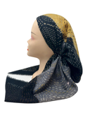 SG Mustard/Black Combo Geometric Print Adjustable Pre-Tied Bandanna with Small Velvet Grip