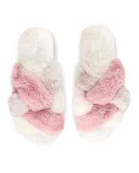 Memoi MZP08319 Ivory Multi Weave Fur Plush Slippers myselflingerie.com