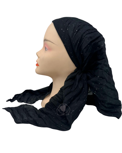 Cherie SP268BK Black Metallic Textured Pre-Tied Open Back Bandanna myselflingerie.com