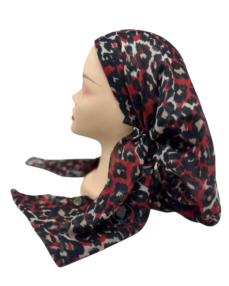 SP173RB Red/Black Leopard Pre-Tied Open Back Bandanna