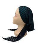 BL699A Black/Aqua Linear Lined Pre-Tied Bandanna