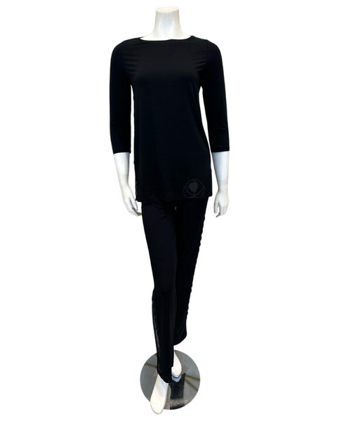 Oh! Zuza Black Swirl Design Sheer Lace Trimmed Modal Pajamas Set