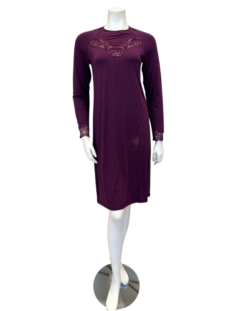 M2872 Plum Lace Trim Modal Nightshirt