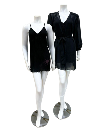704+706 Black True Love Chemise & Wrap Set