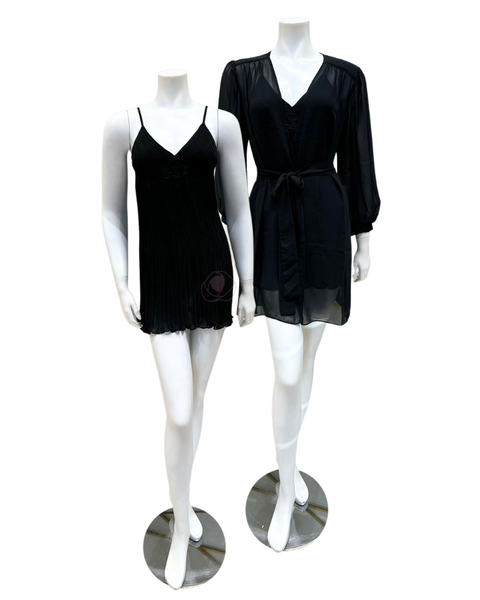 Rya Collection Black True Love Chemise & Wrap Set