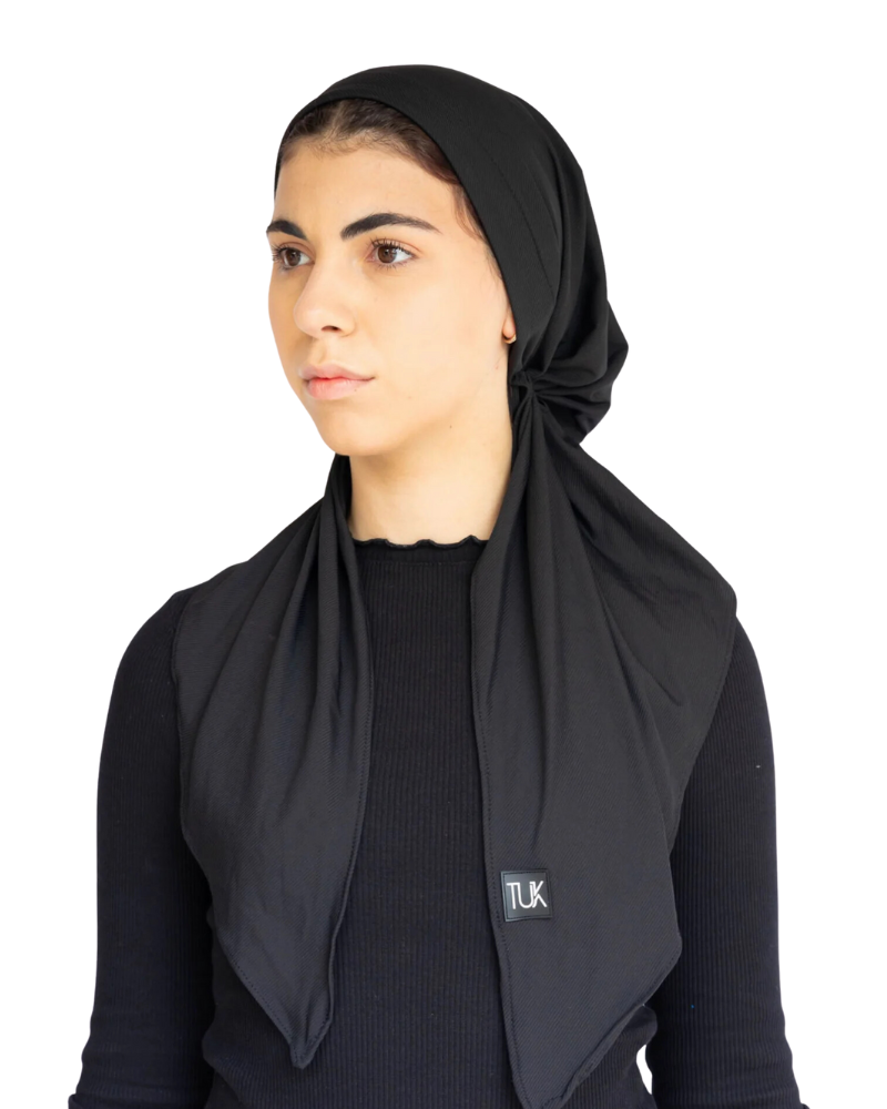 Tie Ur Knot Black Dri Fit Ribbed Adjustable Pre-Tied Swim Bandanna with Dust Bag myselflingerie.com