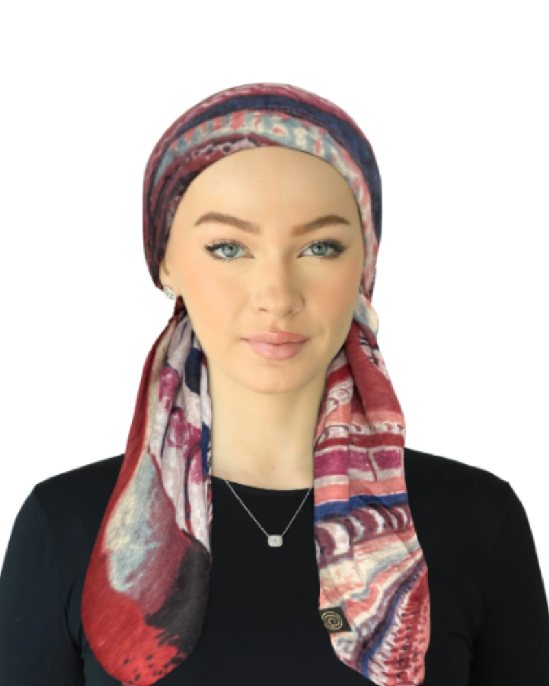 SP269BY Burgundy Multi Swirl Pre-Tied Open Back Bandanna