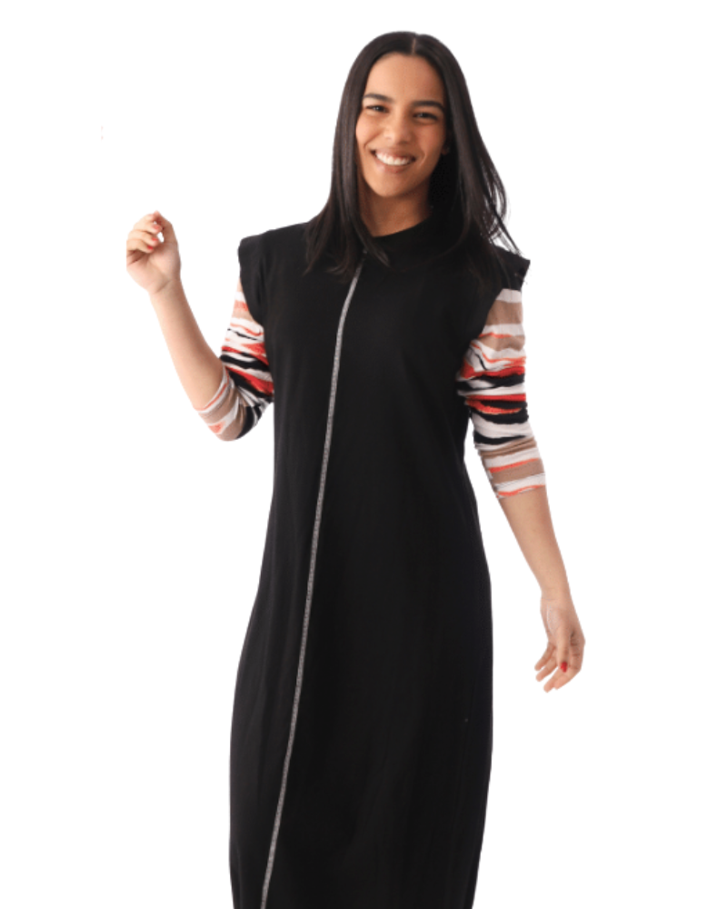 Chicolli FW23N12TN Black Multi Inky Striped Teen Nightgown myselflingerie.com