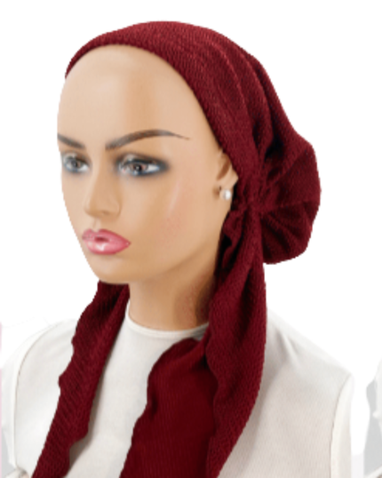 Ahead P2083-23 Burgundy Scrunchy Knit Pre-Tied Bandanna myselflingerie.com