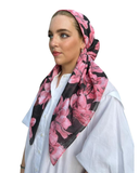 Scarf Bar Pink Lilac on Black Print Classic Pre-Tied Bandanna with Full Grip myselflingerie.com