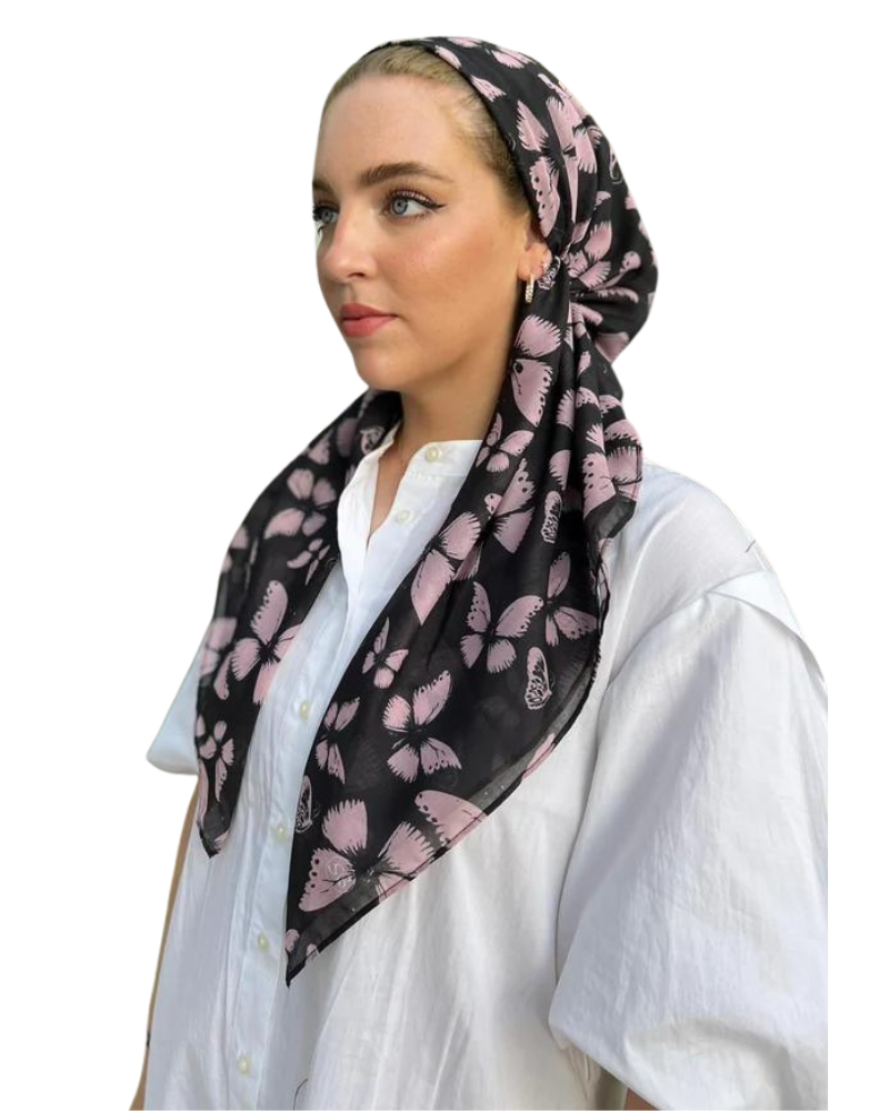 Scarf Bar Mauve Butterfly Print Classic Pre-Tied Bandanna with Full Grip myselflingerie.com