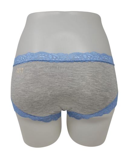Fleur't 600 Heather Grey/Hampton Blue Iconic Modal Lace Trim Boyshort myselflingerie.com