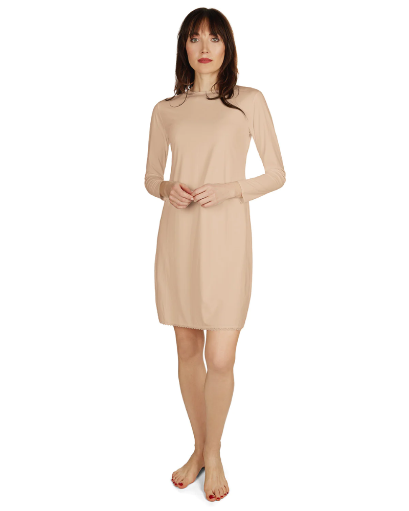 Me Moi CSP503-38 Nude Bonded Long Sleeve Shell Dress 38