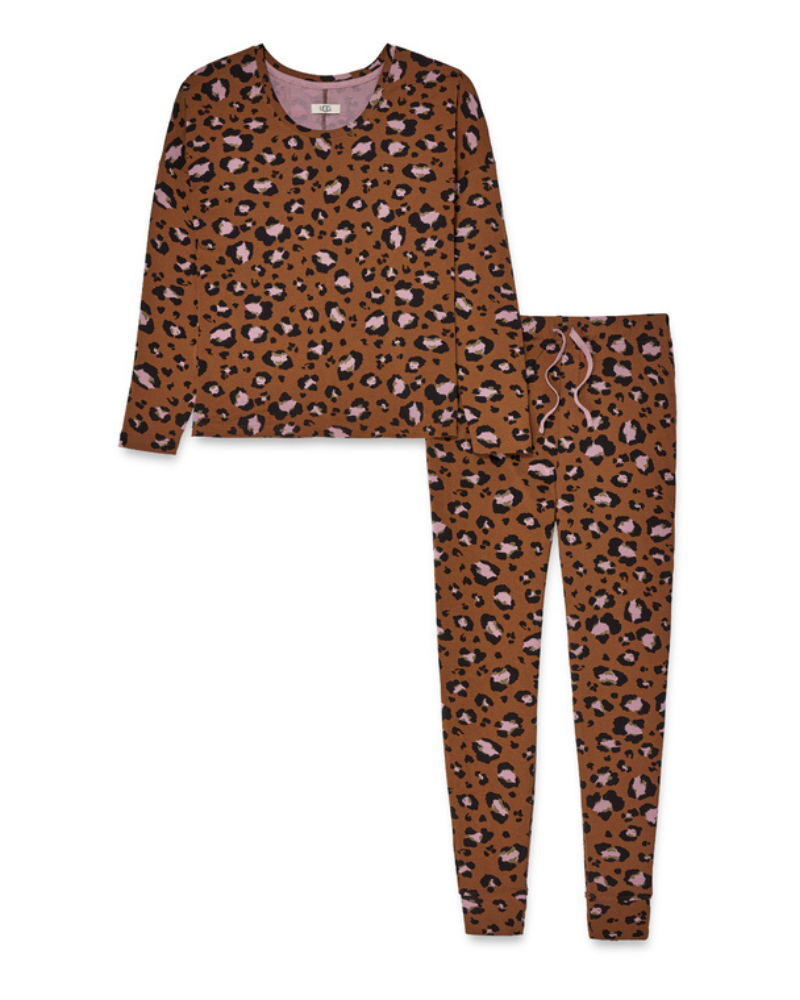 UGG 1129977 Cedar Bark Leopard Jersey Birgit Pajamas Set II myselflingerie.com