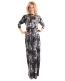 Lunderbeck Black Crosshatch Foil Print Button Down Nightgown