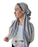 Scarf Bar Solid Silver Grey Shimmer Classic Pre-Tied Bandanna with Full Grip myselflingerie.com