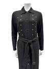 Nico Italy AH919 Studded Black Ribbed Modal Snap Front Morning Wrap Robe  myselflingerie.com