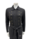 Nico Italy AH919 Studded Black Ribbed Modal Snap Front Morning Wrap Robe  myselflingerie.com