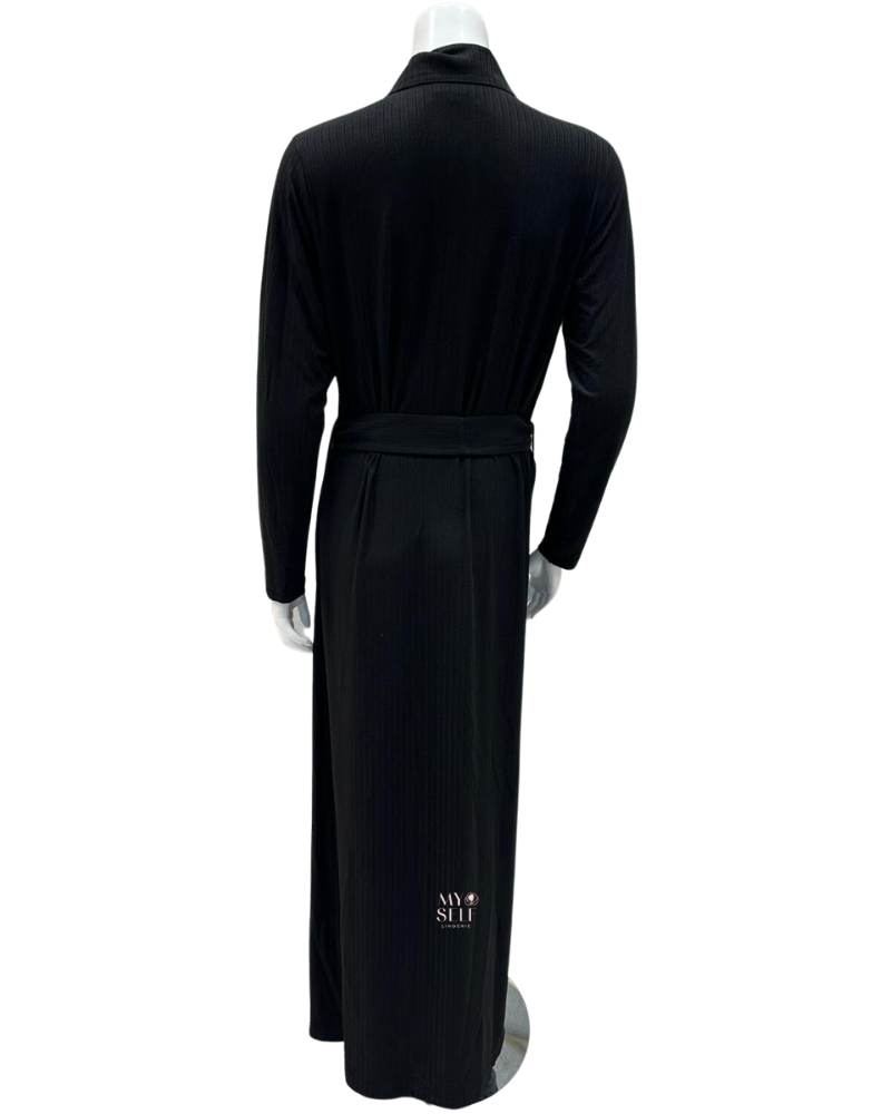 Nico Italy AH919 Studded Black Ribbed Modal Snap Front Morning Wrap Robe  myselflingerie.com
