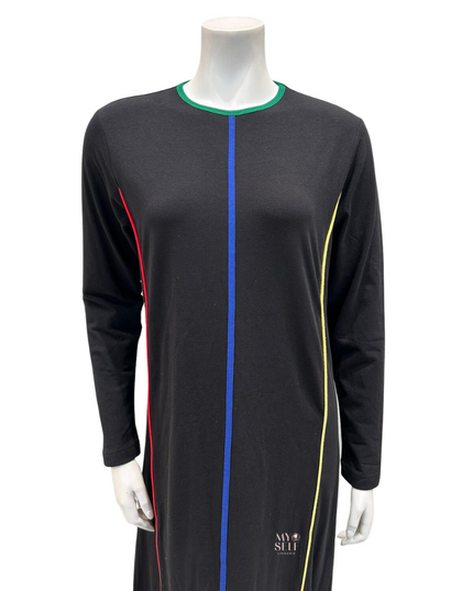 Espi AH740 Black Multicolor Piping Pull On Cotton Teen Nightgown myselflingerie.com