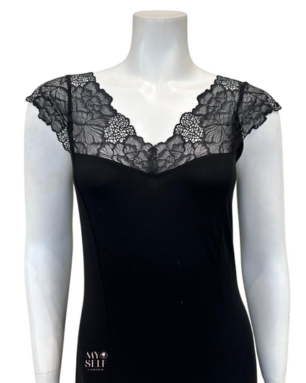 Oh! Zuza 4007 Black Lace Sheer Back Nightgown myselflingerie.com
