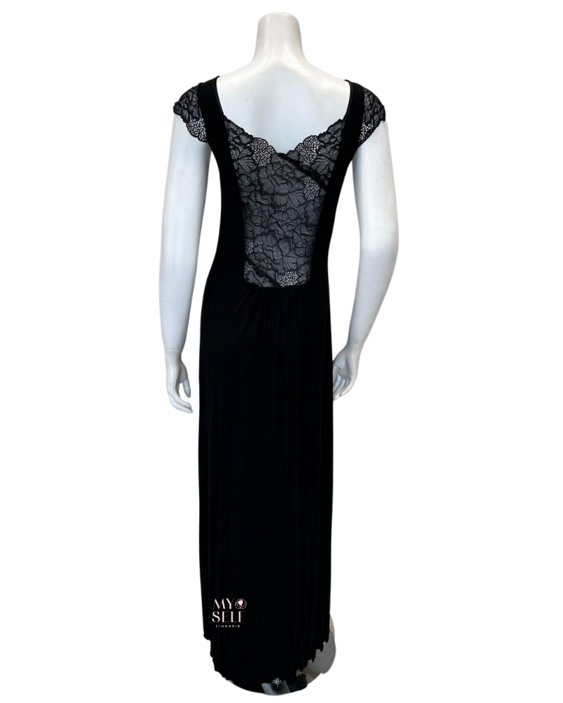 Oh! Zuza 4007 Black Lace Sheer Back Nightgown myselflingerie.com