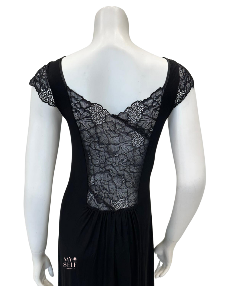 Oh! Zuza 4007 Black Lace Sheer Back Nightgown myselflingerie.com