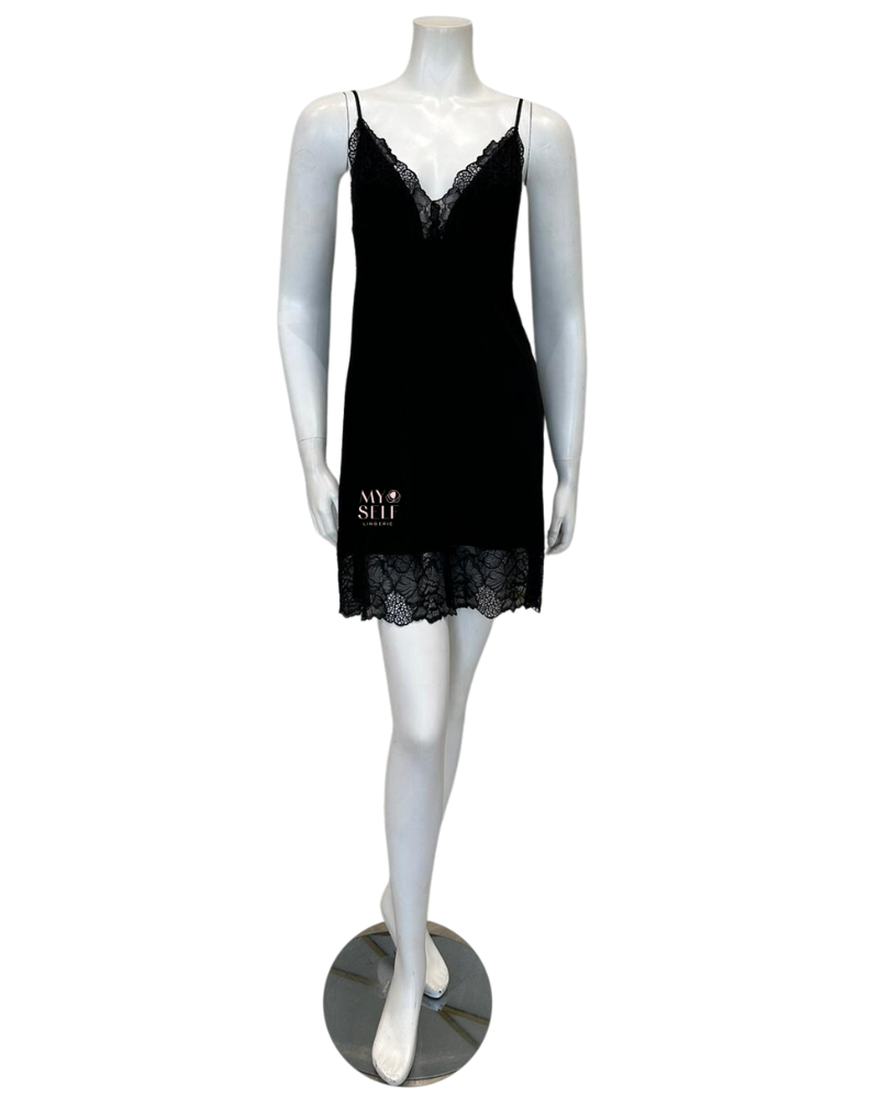 Oh! Zuza 4014 + 4015 Black Sheer Lace Modal Chemise & Wrap Set myselflingerie.com