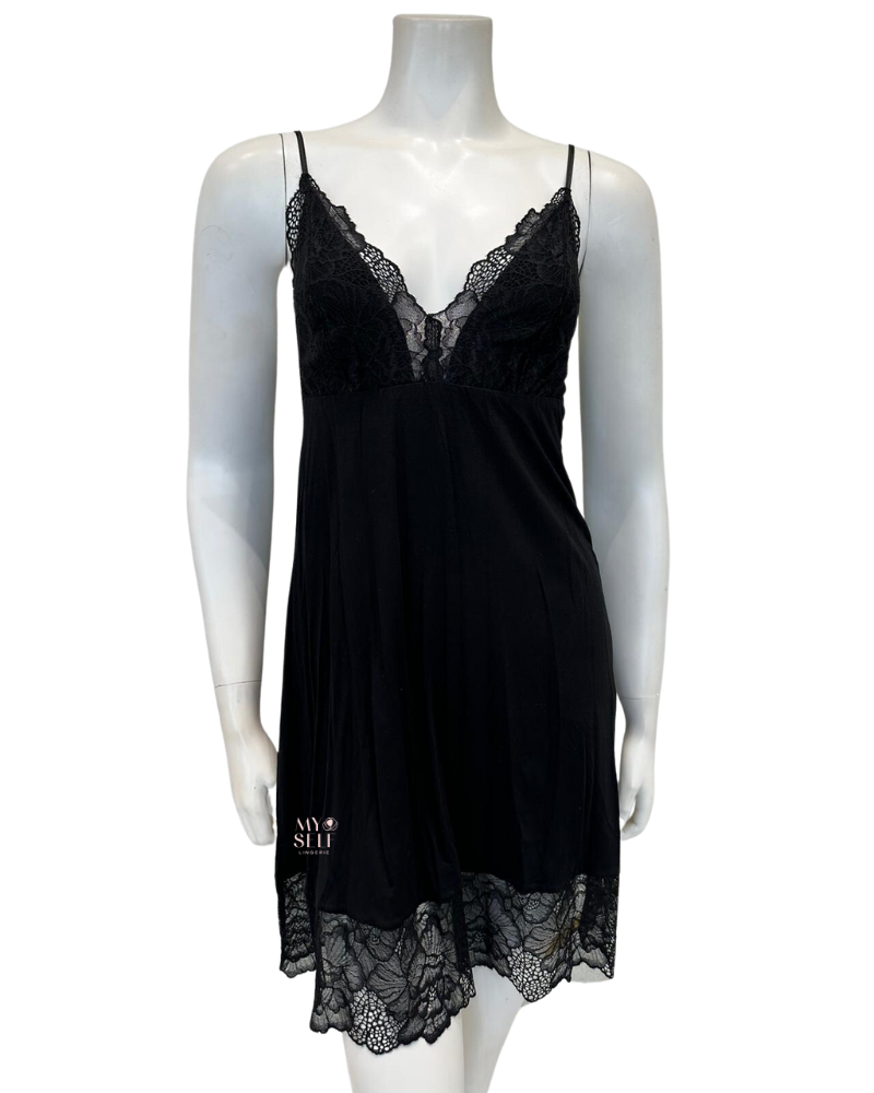 Oh! Zuza 4014 + 4015 Black Sheer Lace Modal Chemise & Wrap Set myselflingerie.com