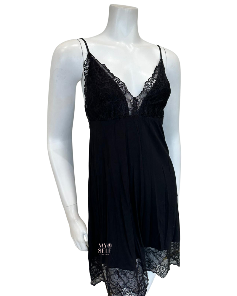 Oh! Zuza 4014 + 4015 Black Sheer Lace Modal Chemise & Wrap Set myselflingerie.com