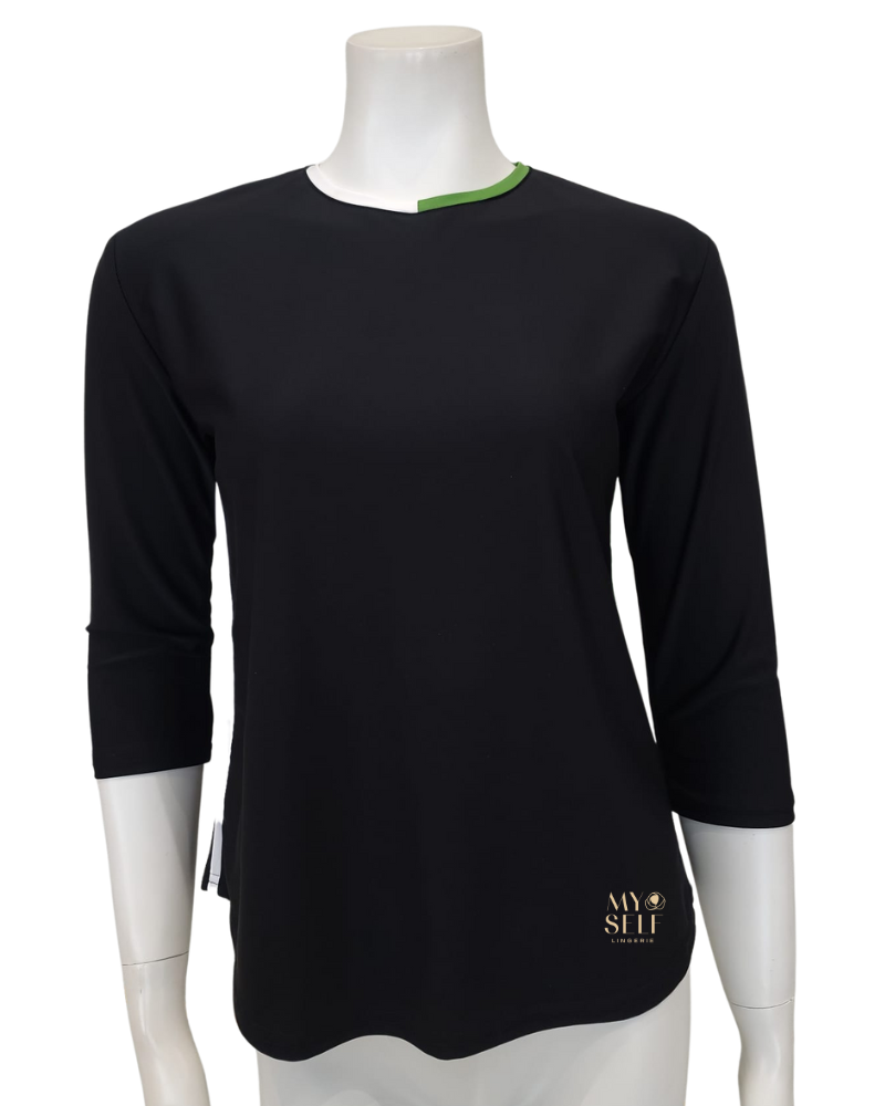 Seashells S6419 Green & White Colorblock Black Swim Top  myselflingerie.com