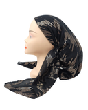 SP101BLK Sequin Print Black Pre-Tied Open Back Bandanna