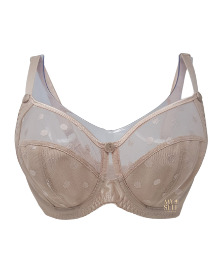Fitfully Yours B2498 Rosy Beige Carmen Polka Dot Lace Underwire Bra myselflingerie.com