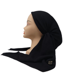 Lizi Headwear Solid Black Crimped Pre-Tied Bandanna with Light Grip