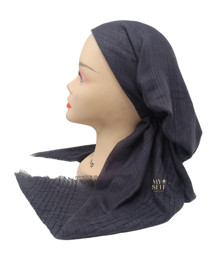 Atifa AT17CHS Charcoal Grey Sparkled Lines Pre-Tied Bandanna with Velvet Grip myselflingerie.com