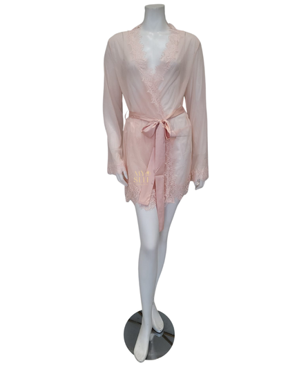 Oh La La Cheri 94-11136X Peach Whip Eyelash Sheer Lace Robe with G-String myselflingerie.com