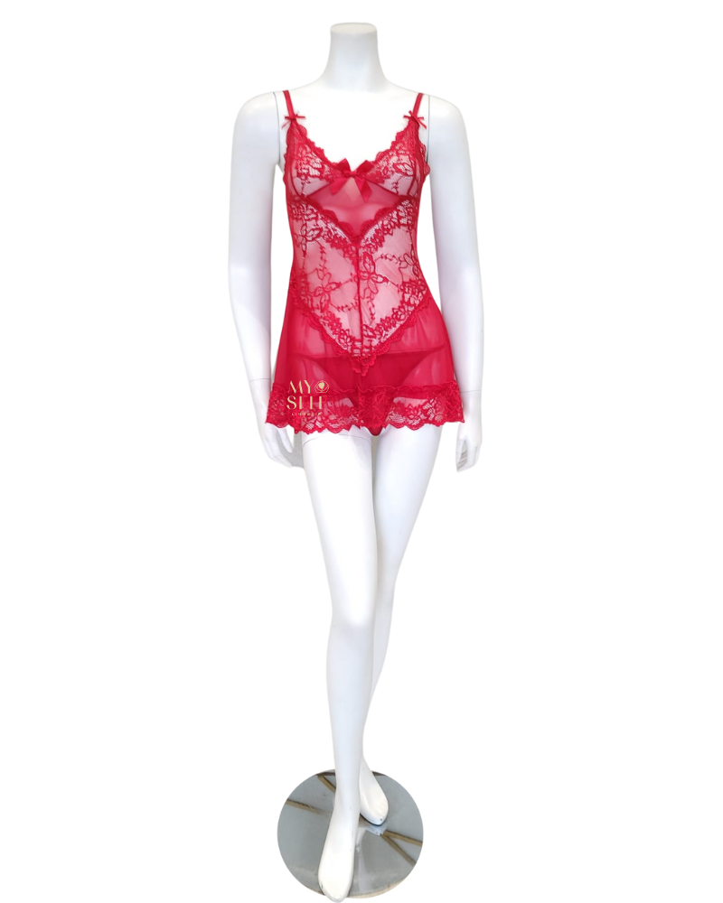 Oh La La Cheri 2139 Red Lacey Babydoll with Bows & G-String myselflingerie.com