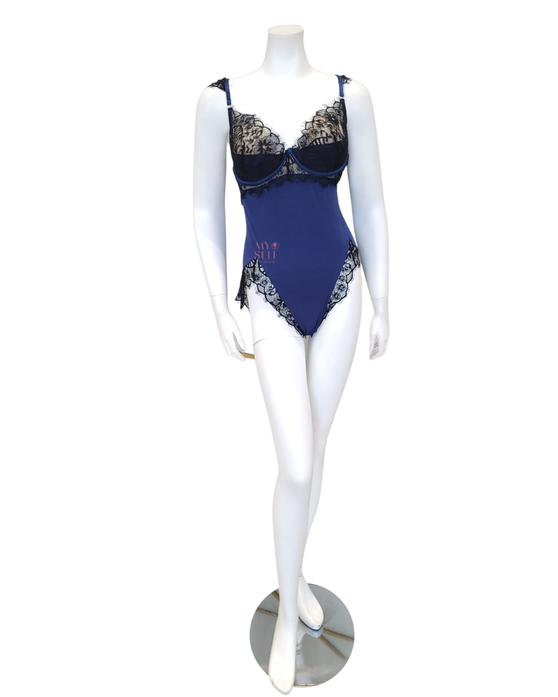 Oh La La Cheri 51-11425X Nicole Estate Blue & Black Molded Cup Teddy myselflingerie.com