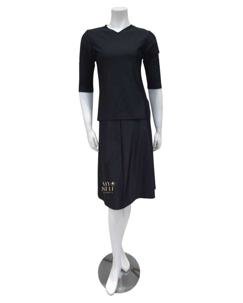 Jackie O' 2PC-JR-CVRP-BLK Black Junior Swim Top & Skirt Set