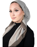 Tie Ur Knot Beige / Taupe Border Adjustable Pre-Tied Bandanna with Full Grip