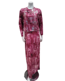 Lunderbeck Salmon Pink Crosshatch Foil Print Nursing Nightgown