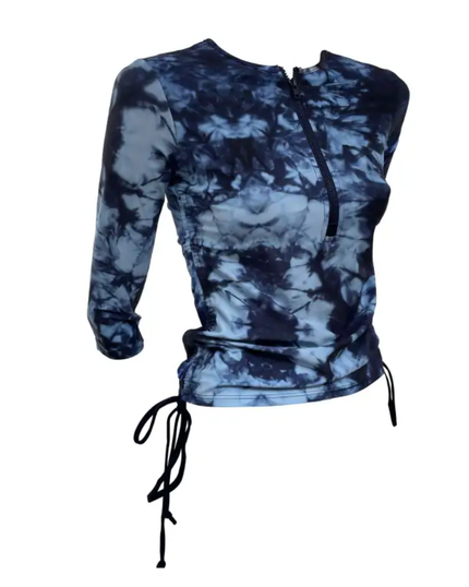 CVRGE Leah Tie Dye Print Half Zip Swim Top myselflingerie.com